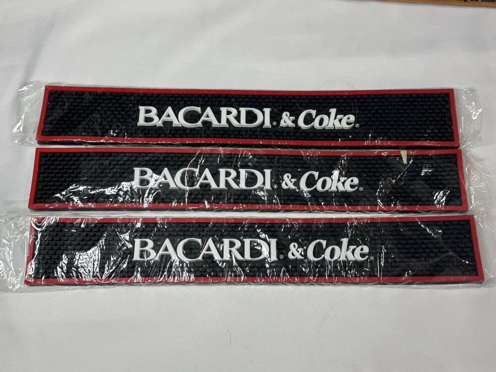 3 Bacardi Rum And Coke Rubber Bar Rail Runner Barware New